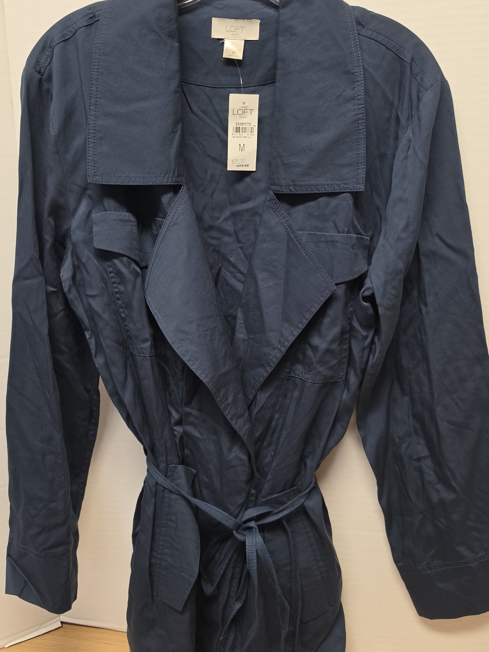 LOFT Navy Tie-Waist Trench Jacket